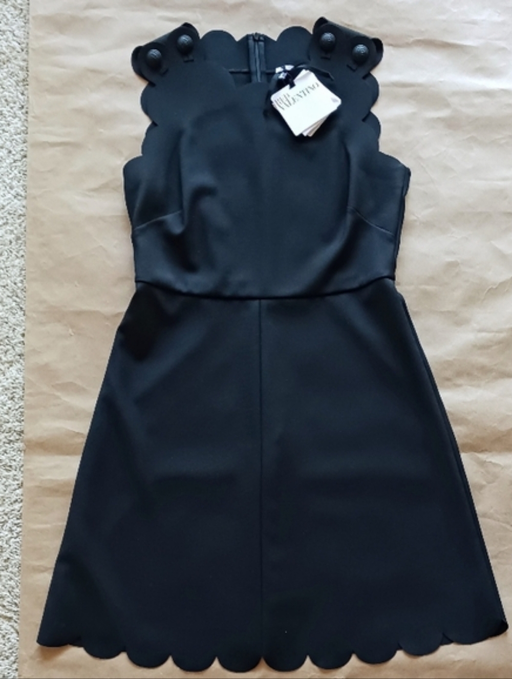 NWT Red Valentino Abiti Donna Black Scalloped Button Sleeveless Dress IT 42 US 6
